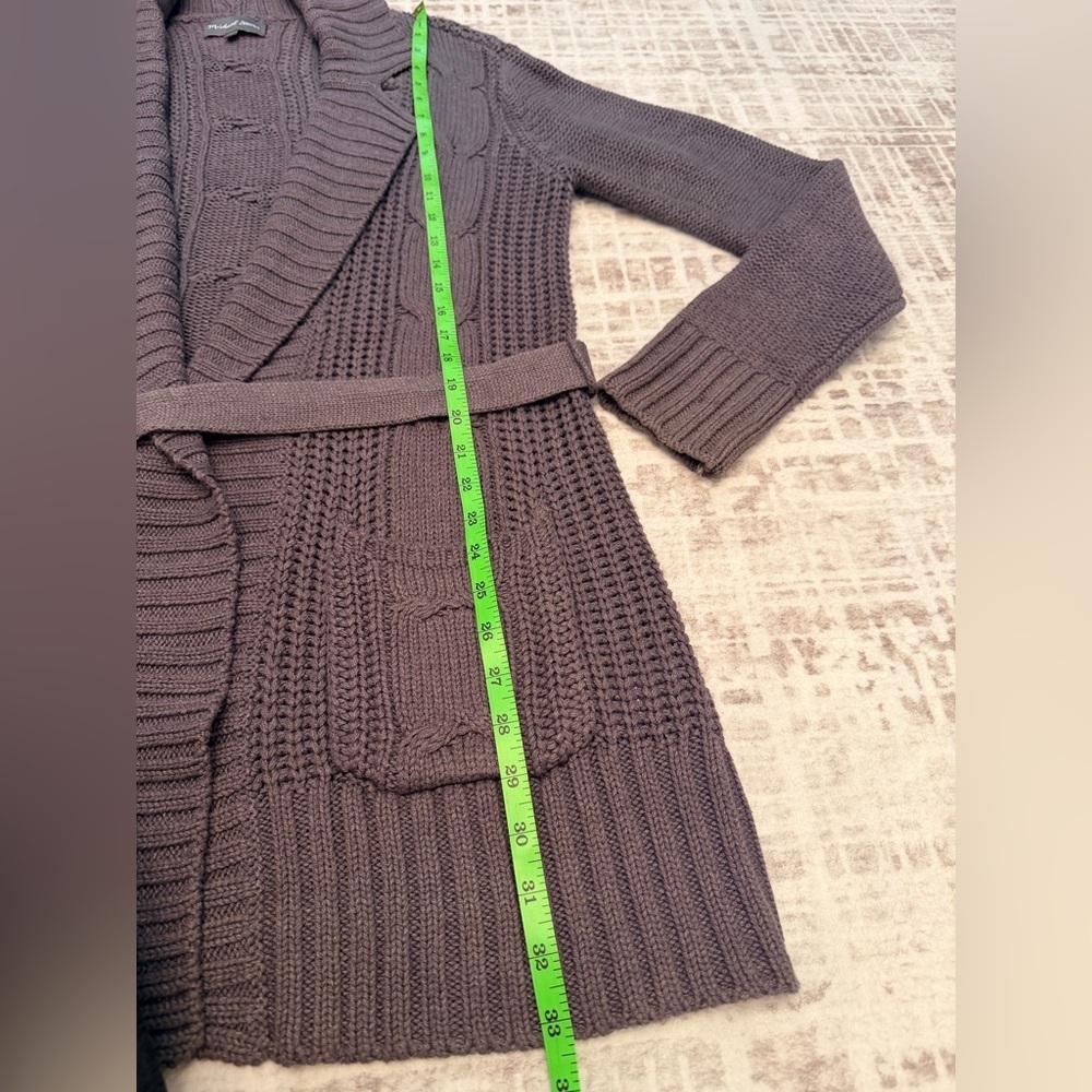Michael Stars Cable Knit Belted Cardigan Sweater Charcoal Gray Cozy | M/L - Picture 13 of 13